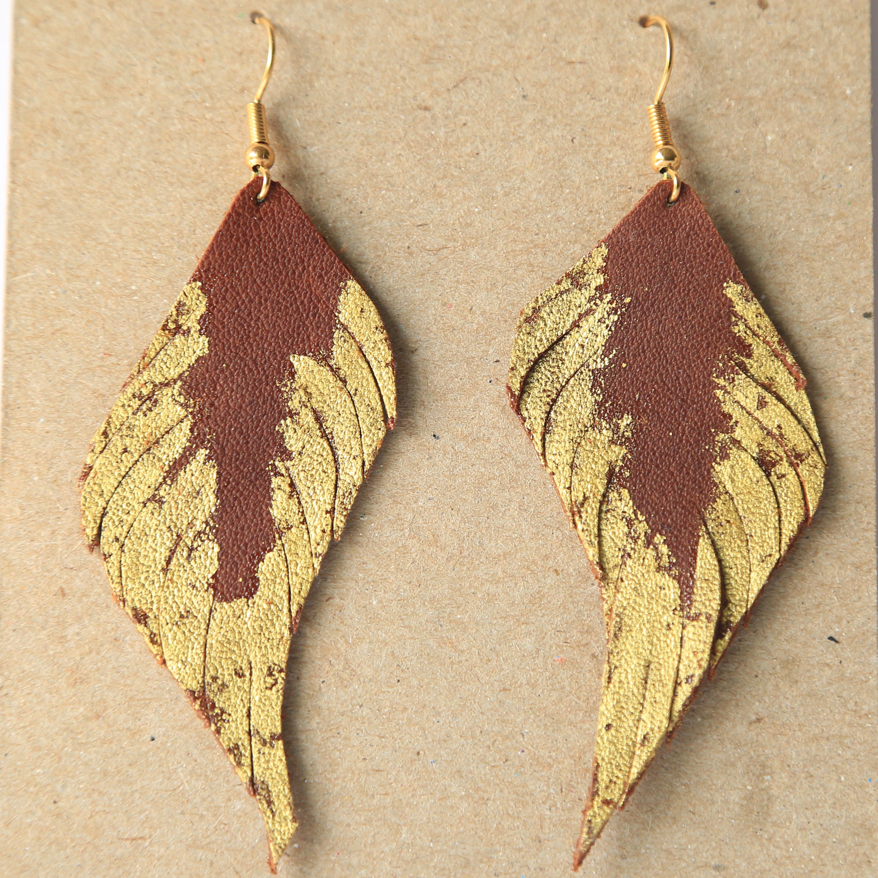 Feather Earrings with Gilded 24k Gold