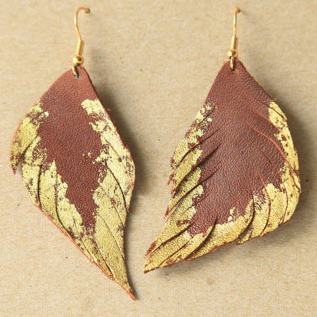 Feather Earrings with Gilded 24k Gold