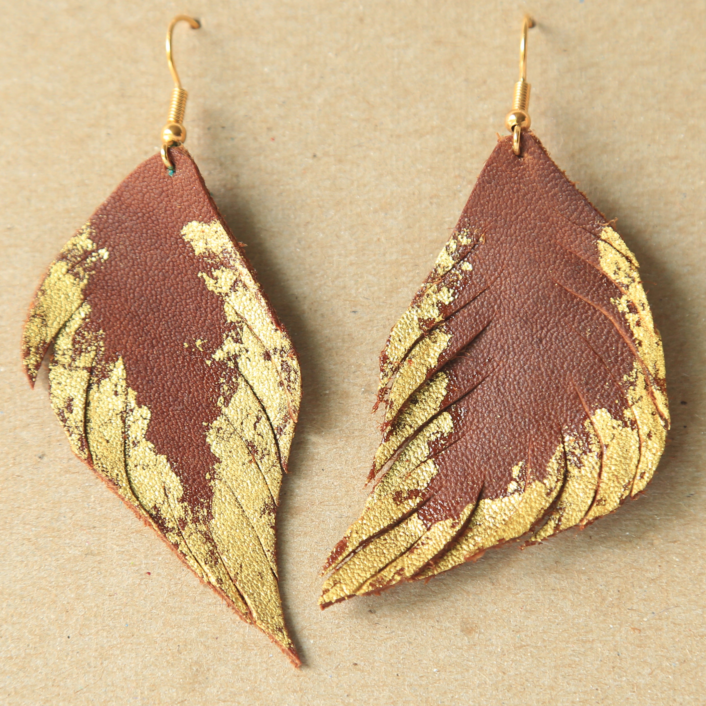 Feather Earrings with Gilded 24k Gold