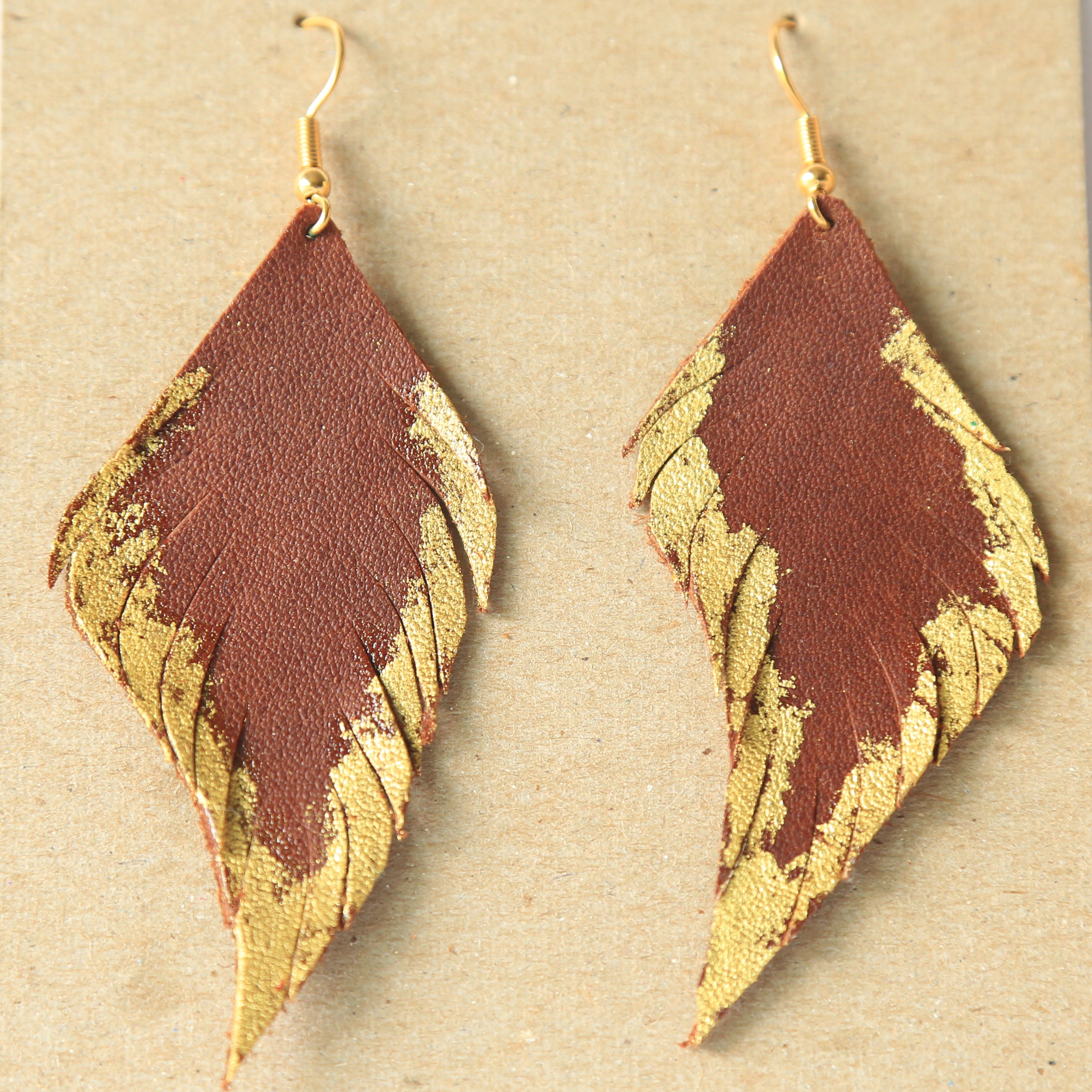 Feather Earrings with Gilded 24k Gold