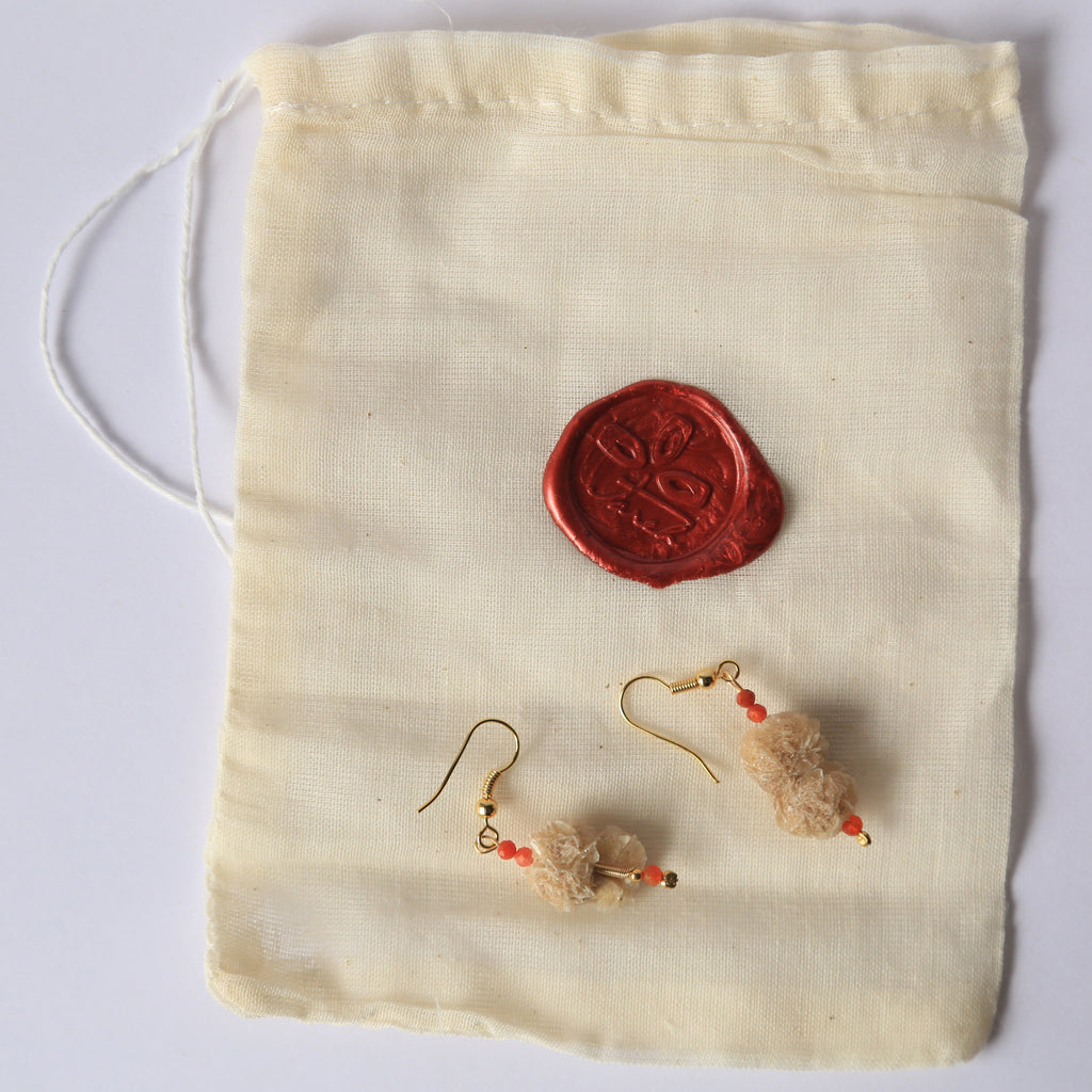 Earrings with Red Agate + Natural Selenite Desert Rose, Raw Organic