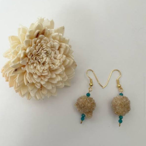 Earrings with Blue Apatite + Natural Selenite Desert Rose, Raw Organic